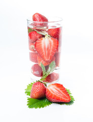 Lemonade from Strawberries. Fresh drinks, beautiful red strawberry on a white background.
