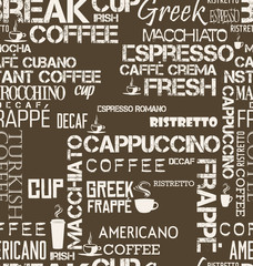 Fototapeta premium Background seamless tile of coffee words and symbols