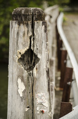 Old wooden bridge structure and timber