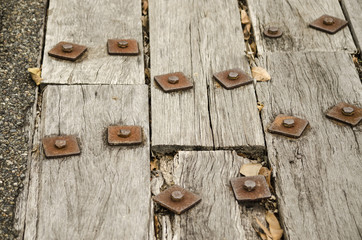 Old wooden bridge structure and timber