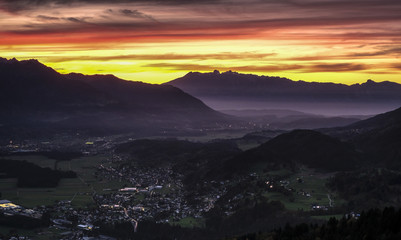 Sunset over the austrian alps, Walsertal, Vorarlberg, Austria, Europe