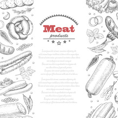 Vertical seamless vector background with meat products
