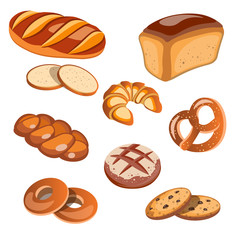 Set of bread products isolated
