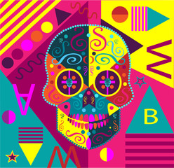 Pop art skull pink vector illustration
