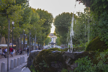 The Cours Mirabeau, a wide thoroughfare in Aix-en-Provence, France