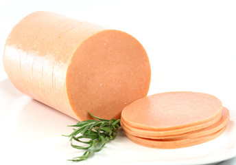 Pork bologna on white background