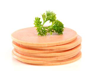 Pork bologna on white background