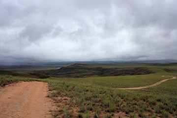 green landscape with lonley road in Gran Sabana Venezuela