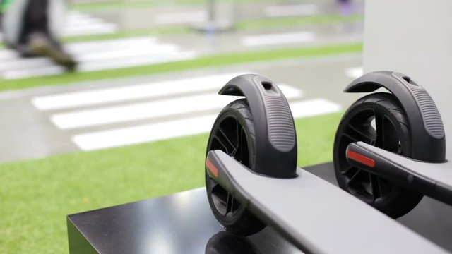 Demonstration of scooters and gyroboards in stores