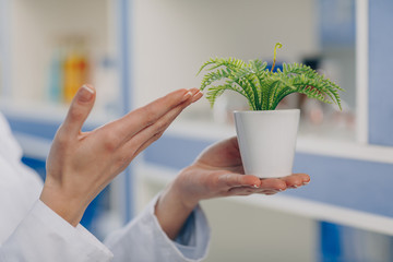 chemist with fern plant