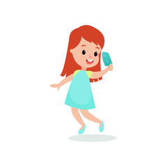 Beautiful redhead girl feeling happy with her ice cream cartoon vector illustration