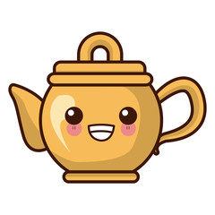 Porcelain teapot utensil cute kawaii cartoon vector illustration