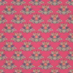 Vintage graphic vector Indian lotus mandala ethnic seamless pattern. Abstract background with flowers
