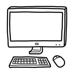 modern computer / cartoon vector and illustration, black and white, hand drawn, sketch style, isolated on white background.