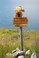 Signs in the mountains of Finse, Hardangervidda, Norway - 177389548