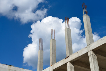 Concrete structure is under construction. Blue sky background