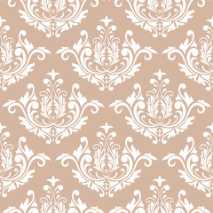 Seamless beige pattern with white wallpaper ornaments