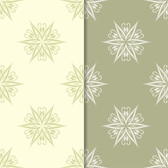 Olive green floral backgrounds. Set of seamless patterns