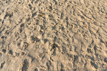 Footprint on the sand of a beach.
