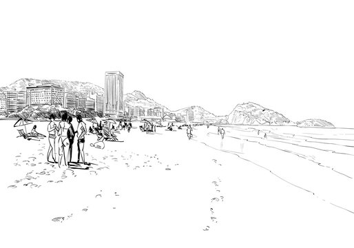 Copacabana beach. Rio de janeiro. Brazil. Hand drawn city sketch. Vector illustration.