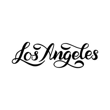 City logo isolated on white. Black label or logotype. Vintage badge calligraphy in grunge style. Great for t-shirts or poster. Los Angeles, USA, America