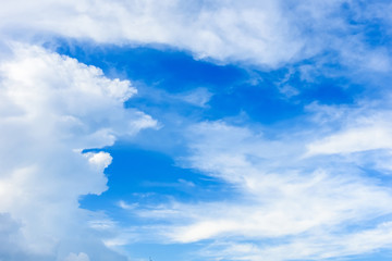 White textured clouds in the blue sky.
