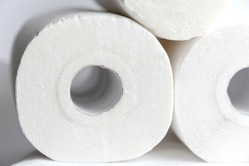 Rolls with paper towels, toilet paper in rolls