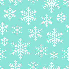 Obraz na płótnie Canvas Christmas, new year seamless pattern, snowflakes line illustration. Vector icons of winter holidays, cold season snow flakes, snowfall. Celebration party dark white repeated background.
