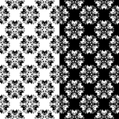 Black and white set of floral seamless patterns