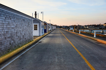 Traditional houses on a street to harbour in Provincetown
