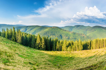 Fototapeta na wymiar Panorama with green mountains