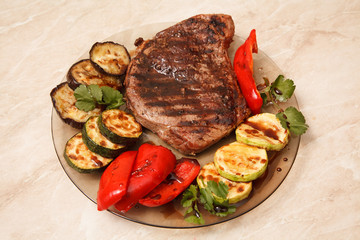 grilled beef and zucchini and peppers