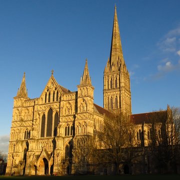 Salisbury Cathedral England in golden sunlight