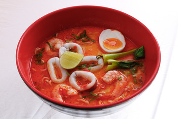 Thai style Hot and sour seafood soup in blow 