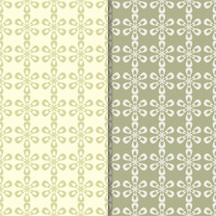 Olive green floral backgrounds. Set of seamless patterns