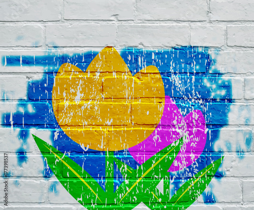 Graffiti Fleurs Jaune Et Mauve Photo Libre De Droits Sur