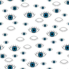 Foto op Plexiglas Ogen Blauw oog. Vector naadloos patroon met blauw oog. Leuke en grappige mode-illustratieflarden of stickerset.
