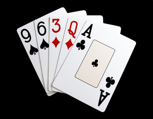 High Card Poker Hand on Black Background