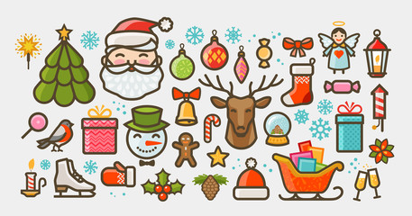 Christmas set of icons or symbols. Xmas concept. Vector illustration
