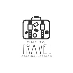 Typographic design logo suitcase with stickers