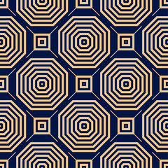 Golden blue geometric ornament. Seamless pattern