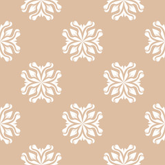 White floral seamless pattern on beige background