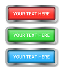Set of three 3D bright colorful buttons for your website or application