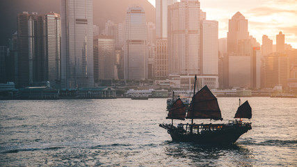 Hong Kong city with sunset