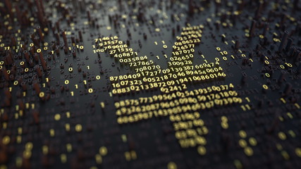 Japanese yen JPY symbol made of golden numbers. Currency or forex related 3D rendering