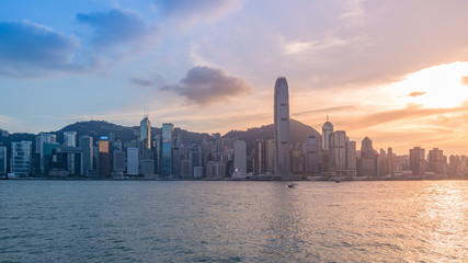 Hongkong city with sunset 
