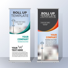 Vertical Roll Up Banner Template Design for Announce and Advertising. Vector illustration