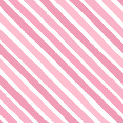 Hand drawn vector diagonal grunge stripes of bright pink colors seamless pattern on the white background. Wedding design.