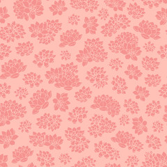 Colorful hand drawn vector pink lilies silhouettes seamless pattern on pink background. Vintage floral design.