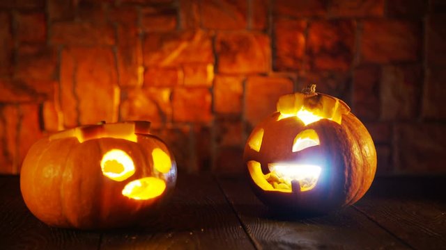 Funny and Scary Halloween Pumpkin Scared and Get Away